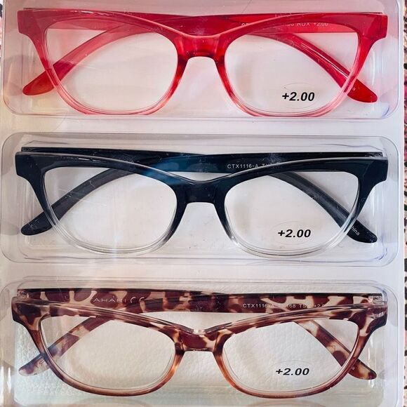 NWT 3 Pack 2.00 TAHARI Premium Eye Reading Glasses Black, Pink & Brown Animal Pr main image 9